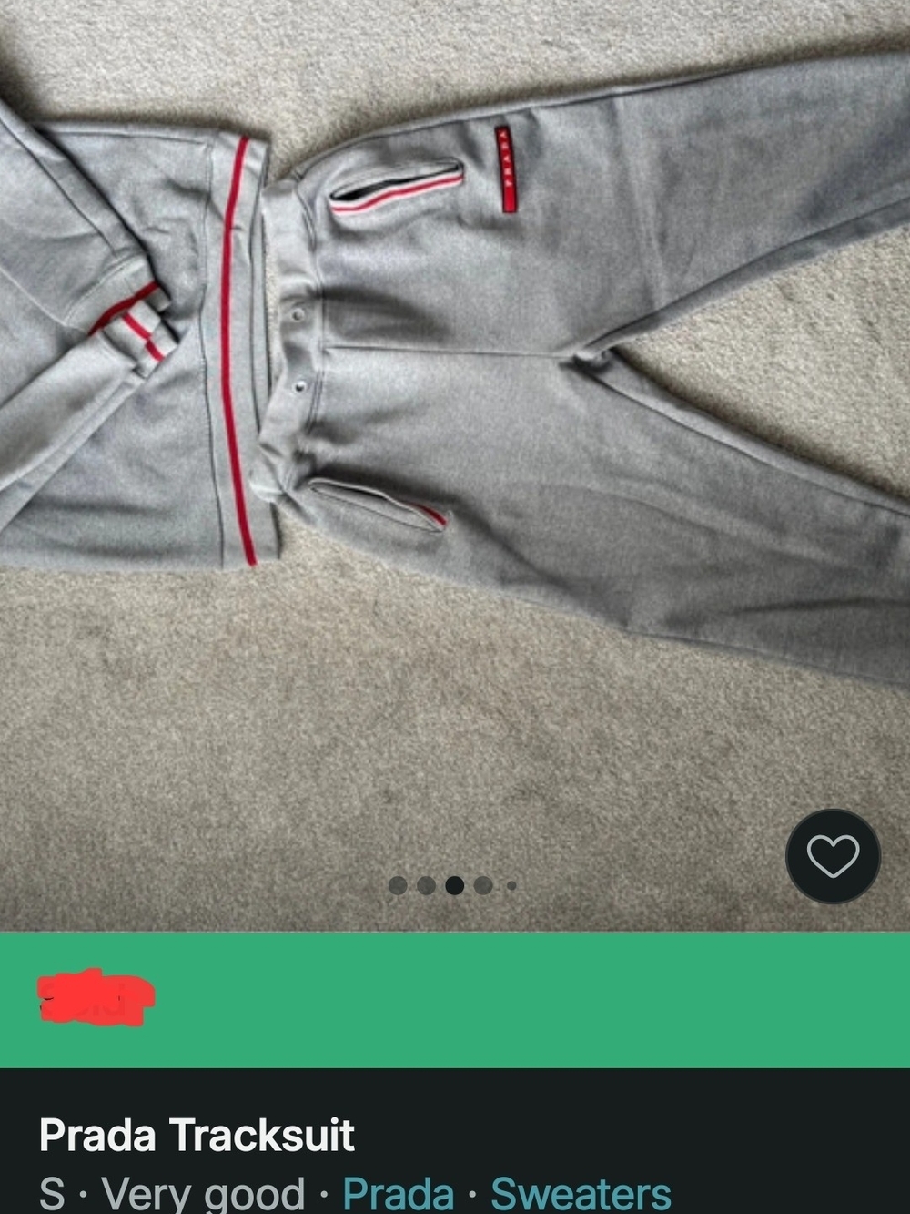 Prada Gray Crewneck Sweater with Red Neckline Stripe